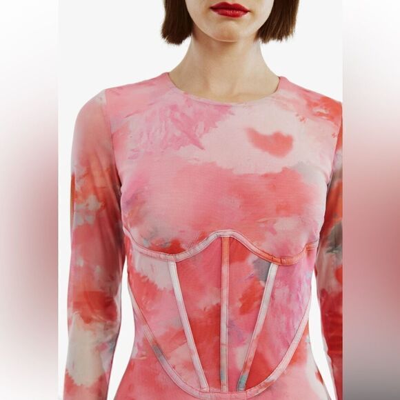 BARDOT Lena corset Mesh Midi Dress In Wildflower print bodycon Revolve XL 10 - Picture 4 of 16
